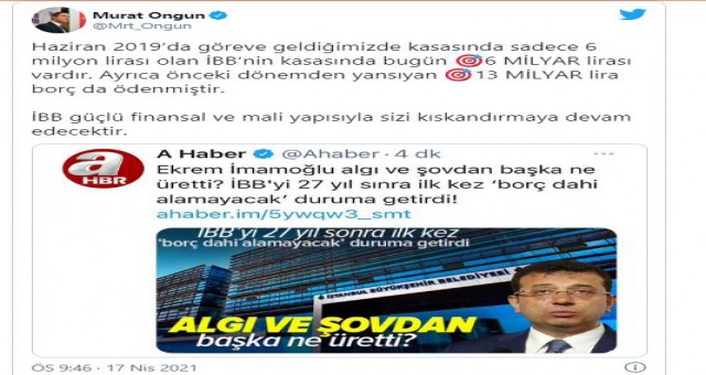 İBB Sözcüsü Ongun: Kasadaki 6 milyon TL'yi 6 milyara çıkardık, 13 milyar da borç ödedik
