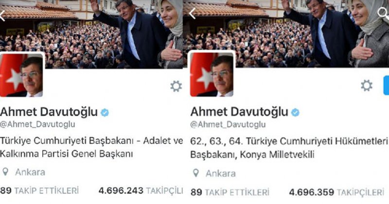 Davutoğlu, istifa sonrası Twitter'dan  ünvanlarını kaldırdı