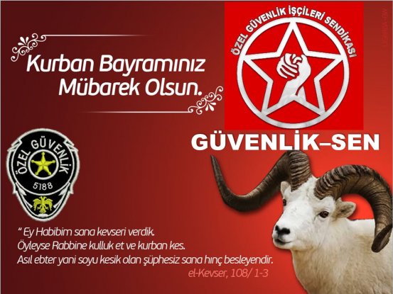 Özel güvenlik görevlilerin sendikası olan 354-GÜVENLİK-SEN DİSK Bayramı Mesajı 