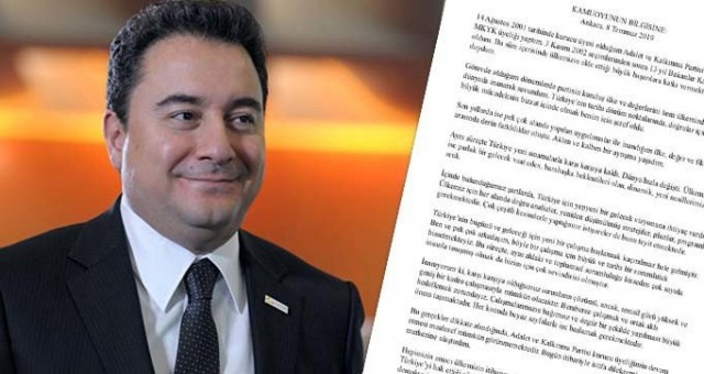 Ali Babacan kurucusu olduğu Akpartiden istifa etti. Ali Babacan'ın istifa metni.