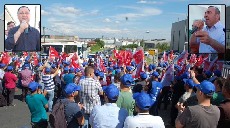 İşçilerden düdüklü eylem Petrol iş Sendikası Genel Başkanı Mustafa Öztaşkın,