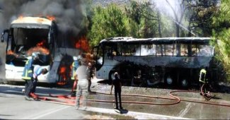 Rodosta tur otobüsü yandı!.. 11 Türk yolcu da ölümden döndü!